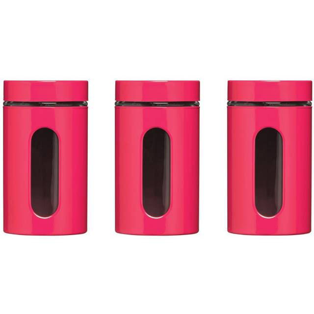 Set Of 3 Storage Canisters Enamel On Steel/Glass, Orange