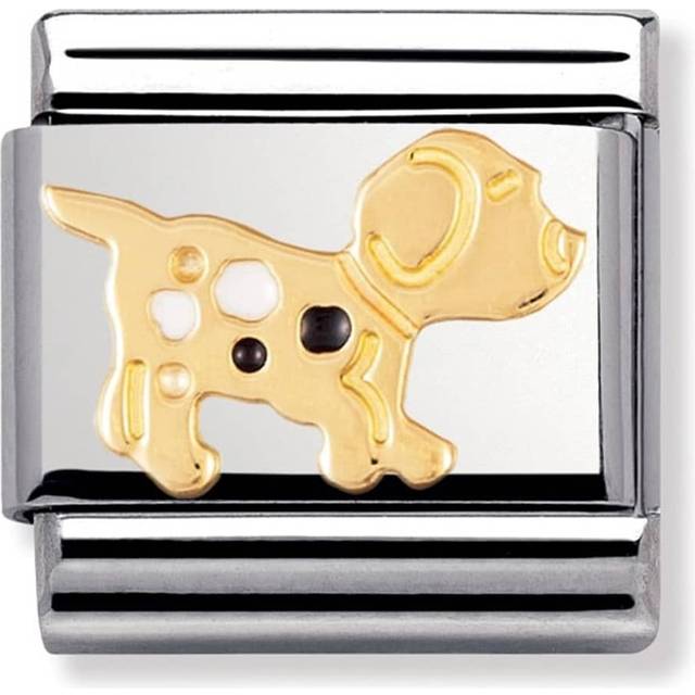Nomination Classic Earth Animals Charm - Enamel and 18k Gold with Black and White Dog - Silver,Gold,White,Black