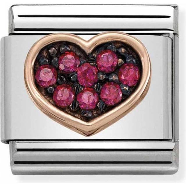 Nomination Classic Rose Gold CZ Heart Red Black Rhodium Love &amp; Hea