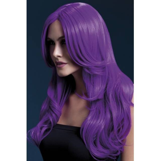 Fever Women's Khloe Wig, One Size, Neon Purple -  wig purple fever khloe neon smiffys 26inch66cm long fancy dress