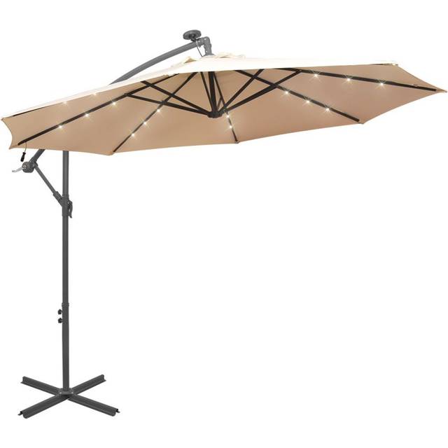 vidaXL Cantilever Garden Parasol with LED Lights and Steel Pole 300 cm Taupe