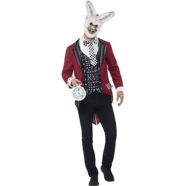 Deluxe White Rabbit Costume, Red, with Jacket, Mock Shirt, EVA Mask & Pocket Watch