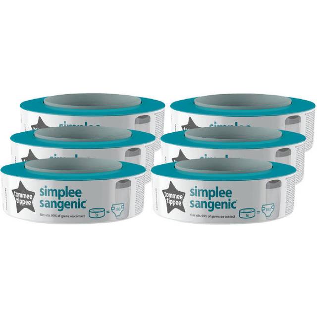 Tommee Tippee Simplee Sangenic blöjbehållarpåfyllning, hållbart framställd antibakteriell GREENFILM, förpackning med 6