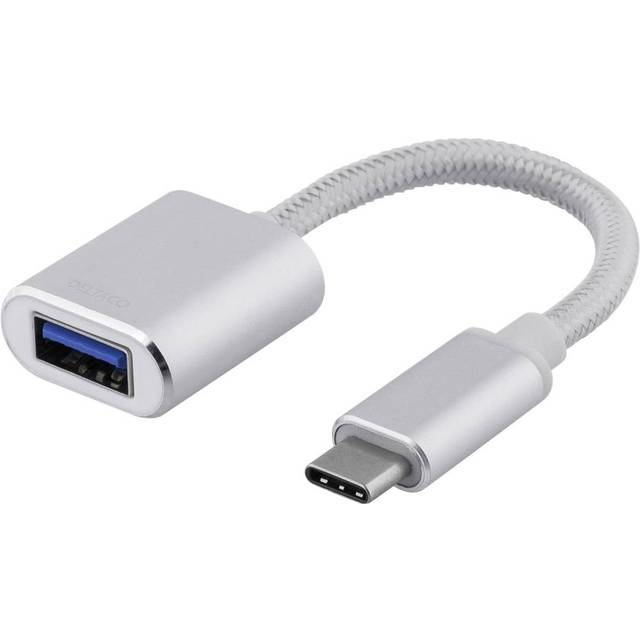 Deltaco USBC-1276 USB-kabel 0,1 m USB Type C USB A Silver