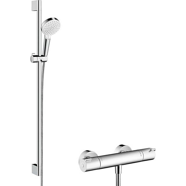 Hansgrohe - 27813400 Crometta Shower system for exposed installation Vario with Ecostat 1001 cl thermostat and shower bar 90 cm - White/Chrome