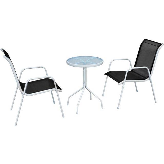 vidaXL Outdoor Bistro Set 3 Piece Grey and Black Garden Table Stackable Chairs