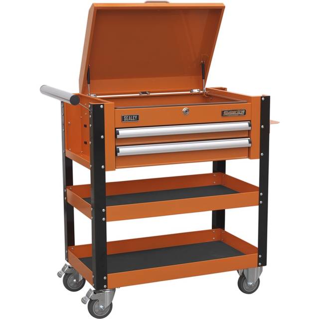 Sealey Heavy Duty Mobile Tool & Parts Trolley 2 Drawers & Lockable Top - Orange