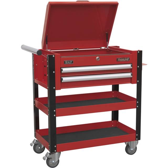 Sealey Heavy Duty Mobile Tool & Parts Trolley 2 Drawers & Lockable Top - Red