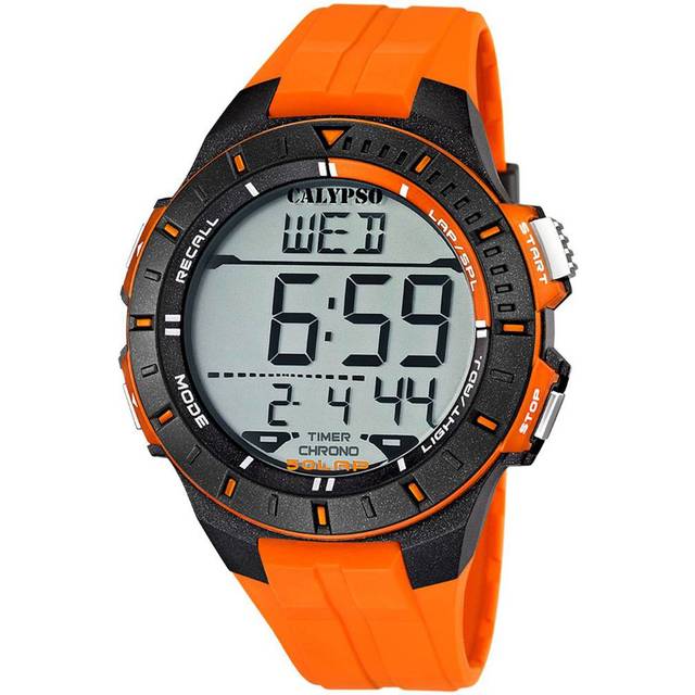 Calypso Unisex digital klocka med LCD-urtavla digital display och orange plastrem K5607/1, LCd/Orange, Armband