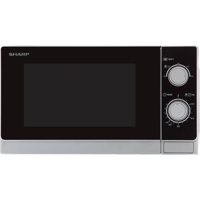 Sharp R200INW solo-mikrovågsugn/20 l/800 W / 5 effektnivåer/timer från 35 minuter till 00 sekunder, viktstyrd upptining, energisparläge, glasroterande platta (25,5 cm) / silver