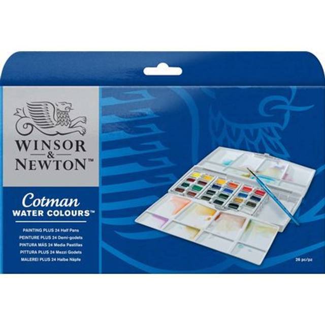 Winsor & Newton Cotman Watercolour Travel Set - 24 Half Pans + Cotman Brush