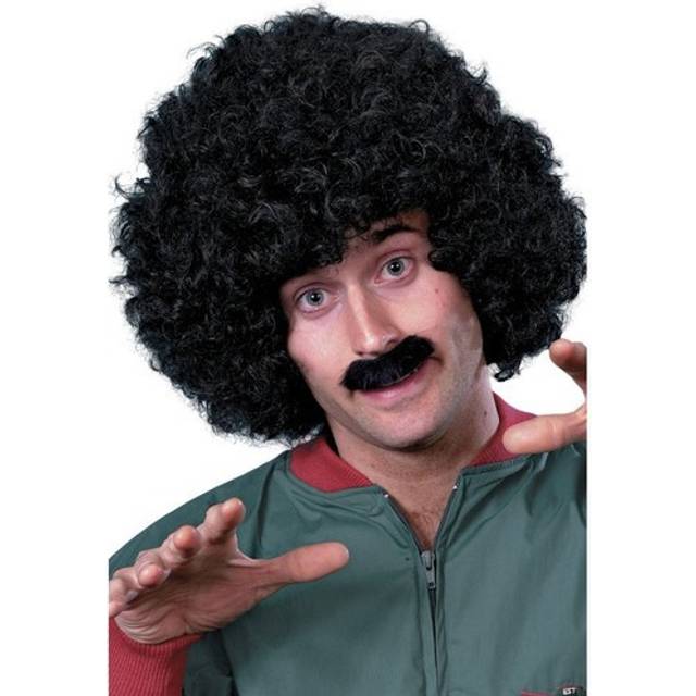 Scouser 1980s wig + tash set fancy dress mens adults costume 80s accessory
