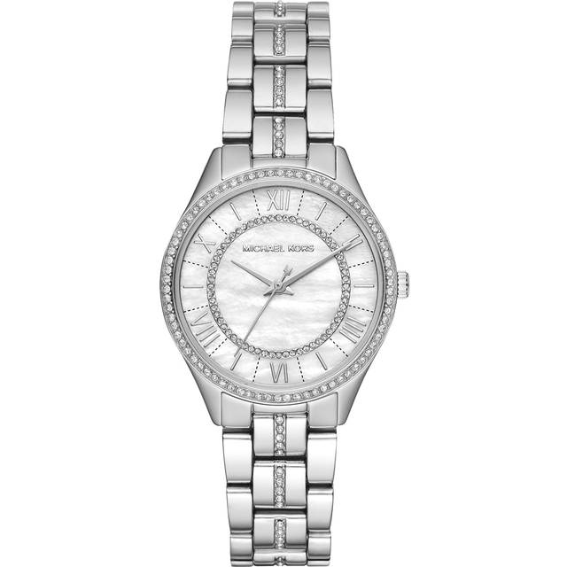 Michael Kors MK3900 Lauryn Crystal Mother Of Pearl Dial Women's Watch 33 silver