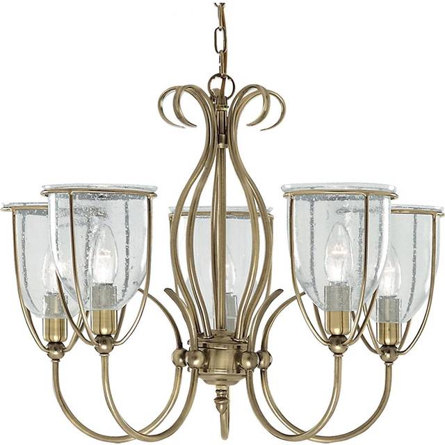 Searchlight 6355-5AB Silhouette 5 Light Antique Brass Fitting Cw Glass
