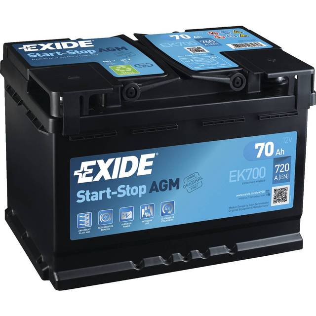 096agm car battery exide ek700 12v 70ah 760cca - fits renault meganne cc