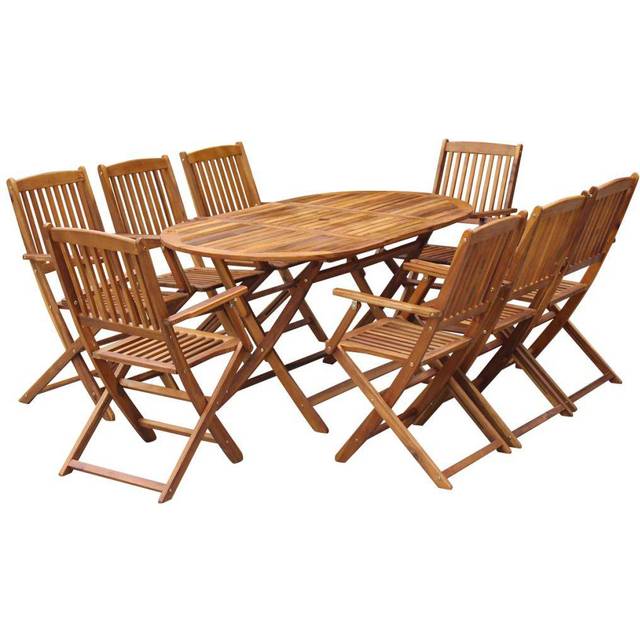 vidaXL 9 Piece Folding Outdoor Dining Set Solid Acacia Wood - Brown