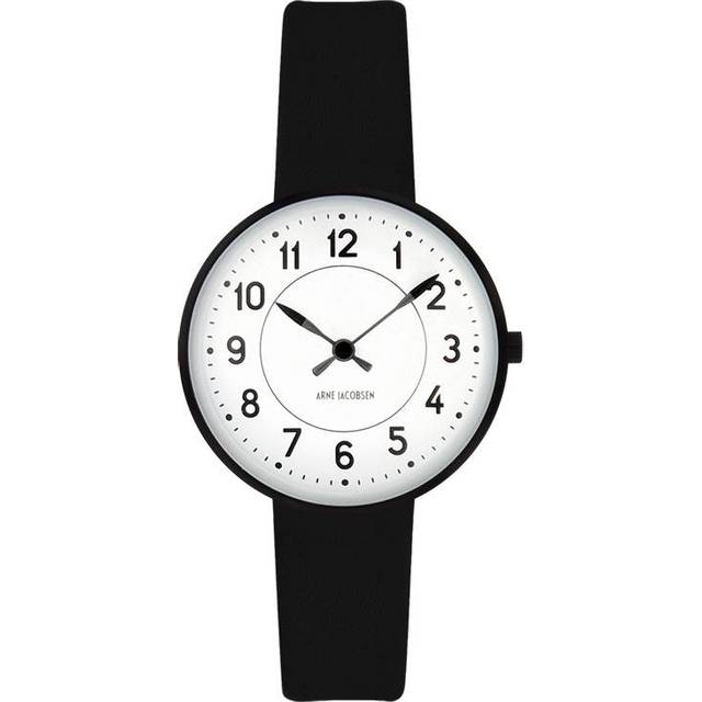 Arne Jacobsen Station Watch armbåndsur, ø30 mm med sort rem