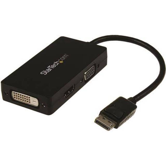 StarTech.com 3-i-1 DisplayPort multivideoadapter omvandlare – 1080p DP bärbar dator till HDMI VGA- eller DVI-skärm eller projektorskärm (DP2VGDVHD), VGA/DVI/HDMI (svart)