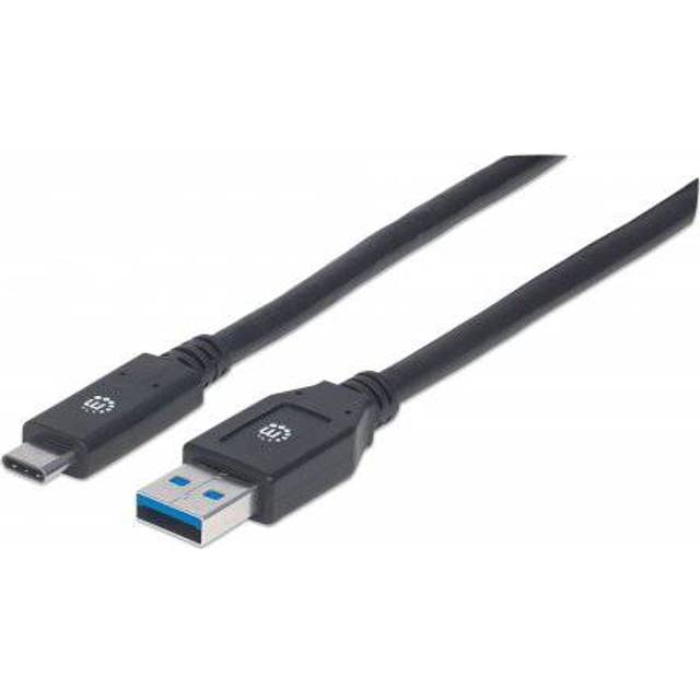 Manhattan USB-C to USB-A Cable 3m Male to Male 5 Gbps (USB 3.2 Gen1 aka USB 3.0) 3A (fast charging) SuperSpeed USB Black Lifetime Warranty