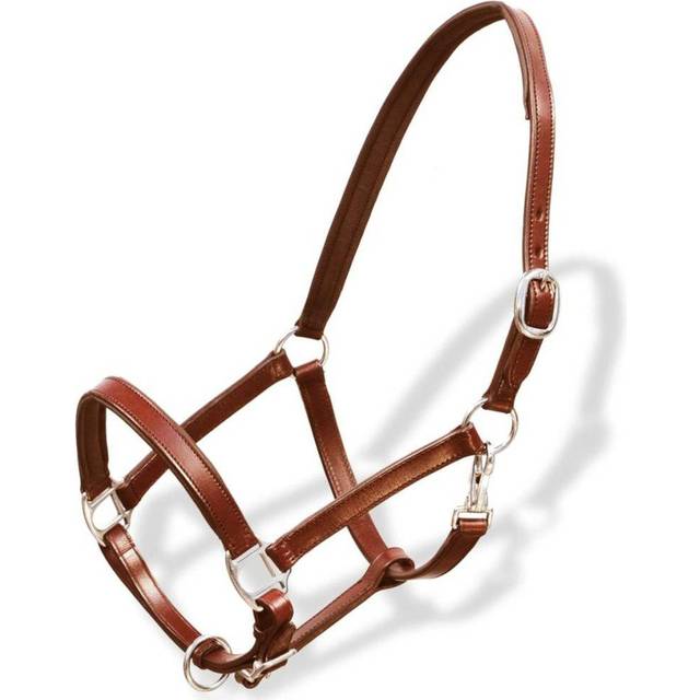 vidaXL Real Leather Headcollar Stable Halter Adjustable Brown Pony
