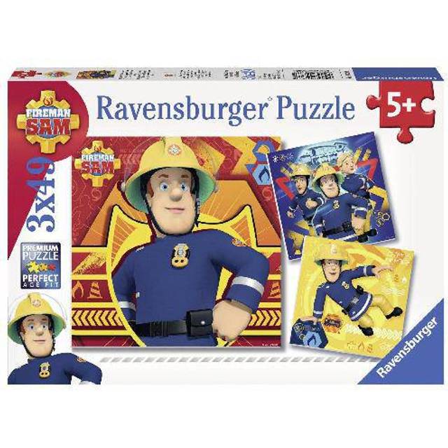 Ravensburger 09386-3x49 bitar Barnpussel från 5 år - Brandman Sam - Ring Sam vid fara - en rolig aktivitet för familjen och barnen
