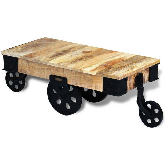 Soffbord med hjul industriell stil mangoträ