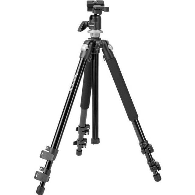 Mantona Basic Scout macro photo tripod, camera tripod up to 153 cm, ideal for macro thanks to reversible + 2nd short centre column, versatile for o...