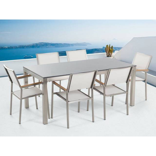 Beliani Garden Dining Set 6 Seater Grosseto Eucalyptus Wood Brown/ Grey, Grey