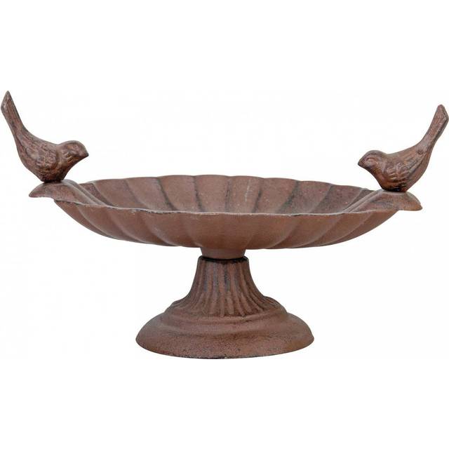 Fallen Fruits Traditional Cast iron Bird Bath with 2 Birds - Brown