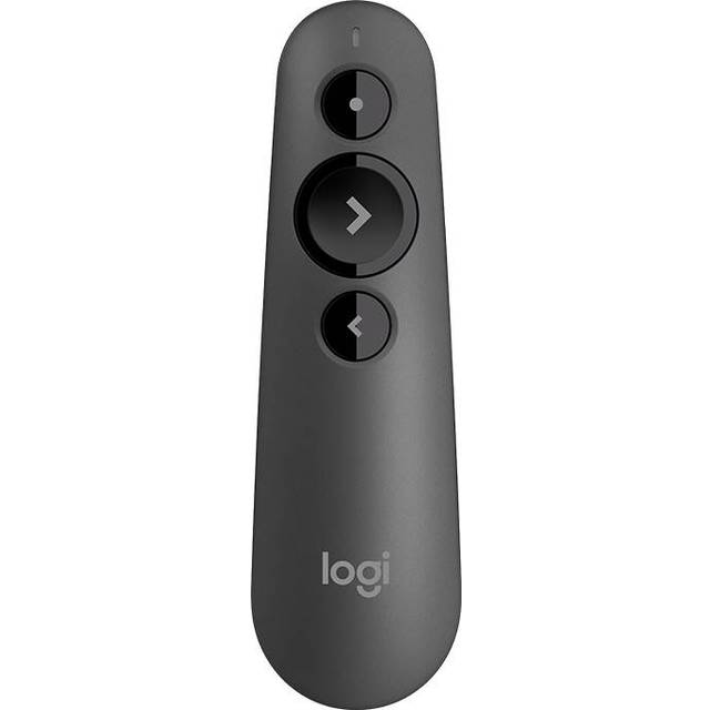 Presentationsenheten Logitech R500s med klass 1-laser och Bluetooth samt USB/presentationsvred – universell kompabilitet, 20 meters aktionsradie – Mörkgrå