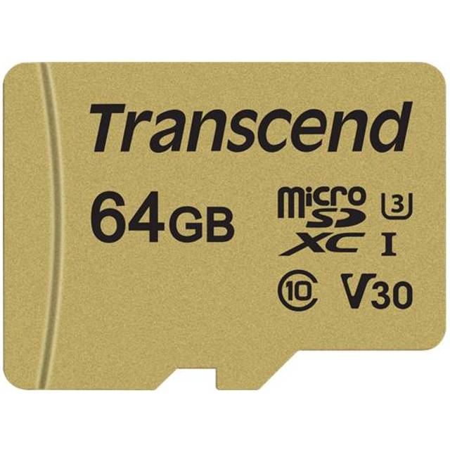 Transcend 500S - Flash-minneskort (microSDXC till SD-adapter inkluderad) - 64 GB - Video Class V30 / UHS-I U3 / Class10 - microSDXC