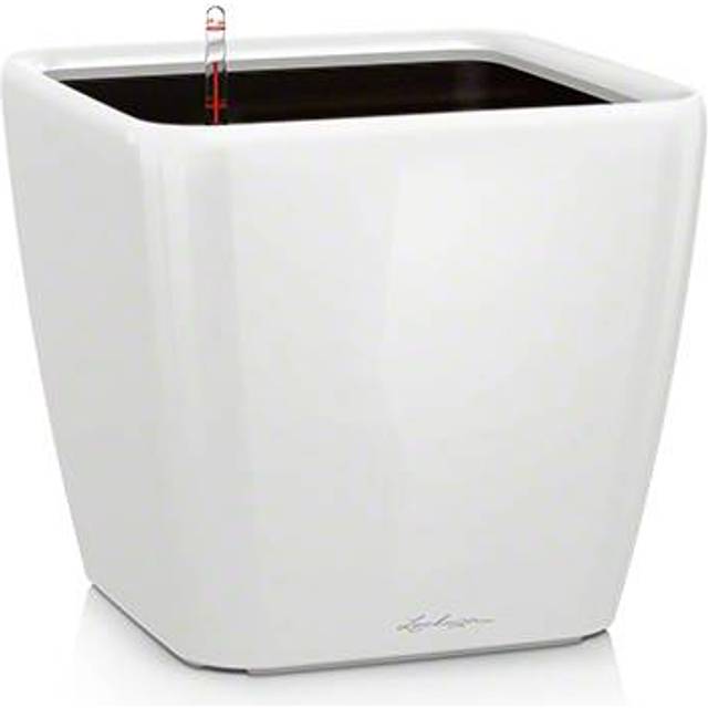 LECHUZA "QUADRO Premium LS 28" planteringskruka med bevattningssystem, högglansig vit, 28 x 28 x 26 cm