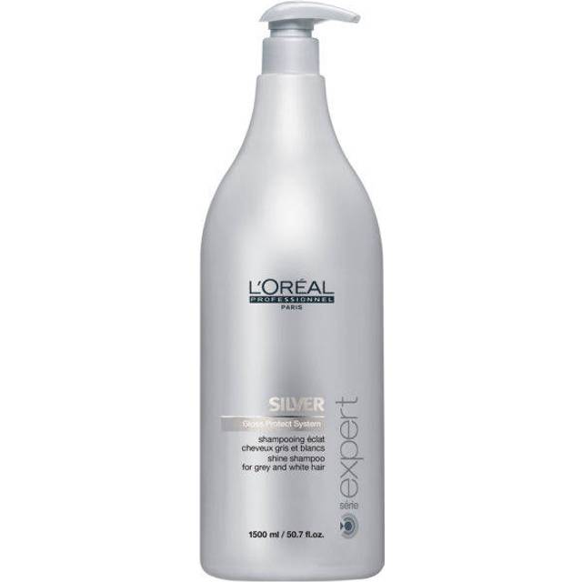 L'Oréal Professionnel serien Expert Silver Shampoo, Neutraliserat gulstrån ger grått och vitt hår glans, 1-pack (1 x 1,5 l)