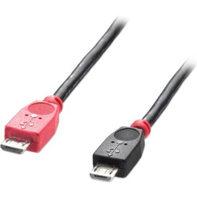 LINDY 31758 0,5 m USB 2.0 typ Micro-B till Micro-B OTG-kabel, svart, datakabel, laddningskabel, 480 Mbps, kompatibel med E-cykeldatorer, drönare, kameror, smartphones