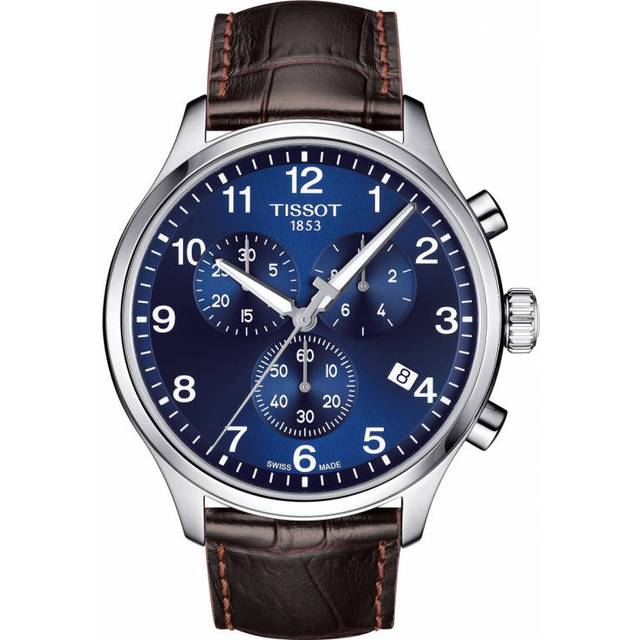 Tissot T1166171604700 Men's Classic Chronograph Date Leather Strap Watch, Brown/Blue