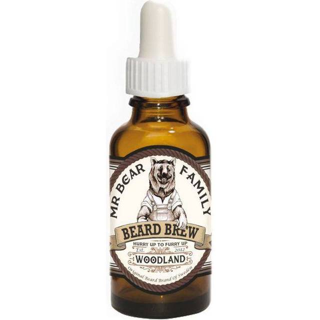 Mr Bear Family Skäggolja för Män Skäggvård med Trä Doft Naturlig Näringsrik Återfuktande Olja med Jojoba och Arganolja Mjukgörande Hårprodukt för Torrt Skägg Hår, Beard Brew Oil Woodland 30 ml