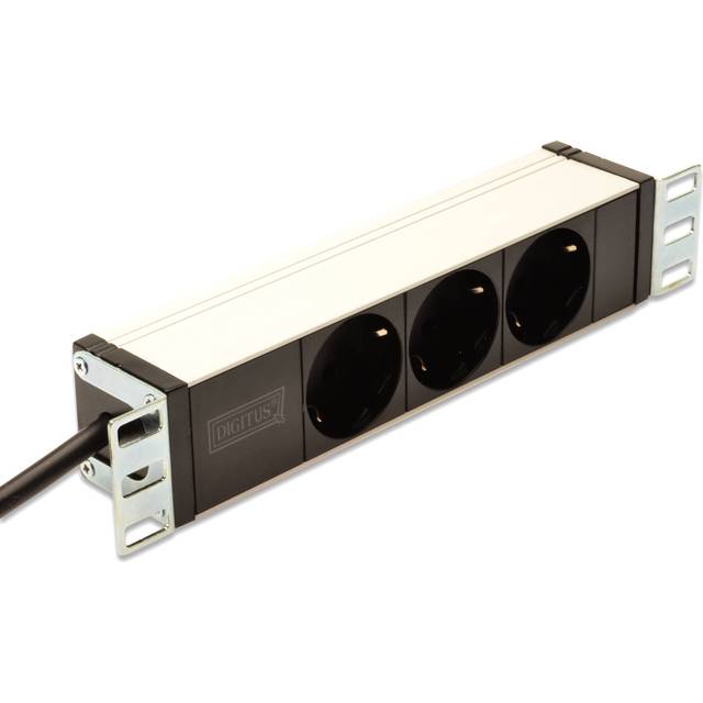 Digitus aluminium outlet strip, 3 safety outlets, 2 m supply safety plug
