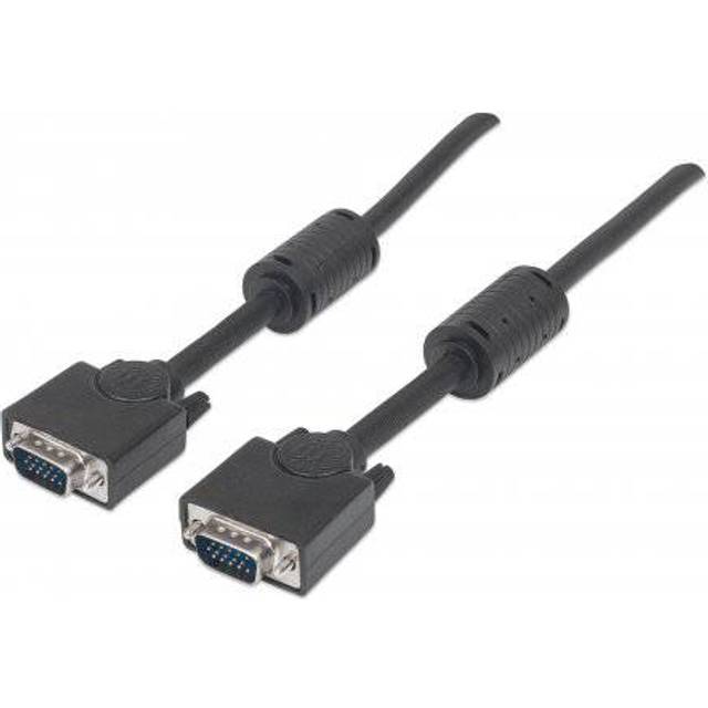 Manhattan VGA Monitor Cable, 3m, Black, Male to Male, HD15, Cable of higher SVGA Specification (fully compatible), Fully Shielded, Lifetime Warranty
