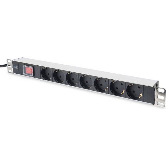 Digitus aluminum outlet strip with switch, 7 safety outlets, 2 m supply safety plug
