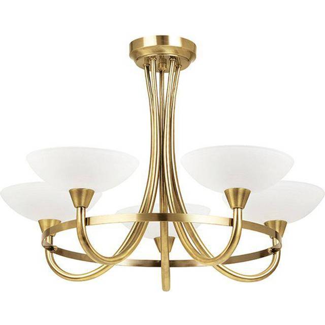 Endon CAGNEY-5AB 5 Light Glass & Antique Brass Ceiling Light