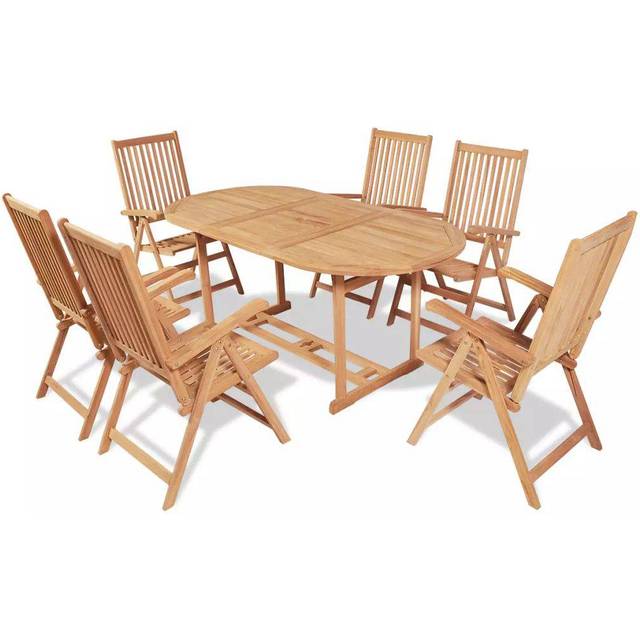 vidaXL Seven Piece Outdoor Patio Garden Dining Set Folding Chairs and Table Teak