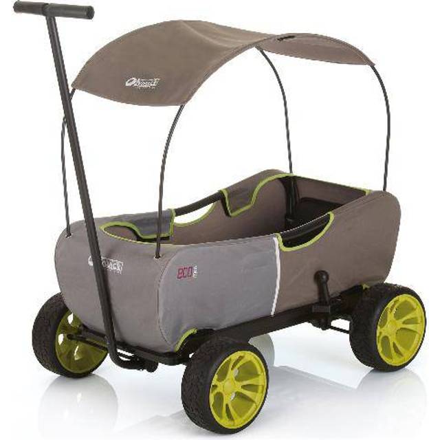 hauck transportvagn Eco Mobil, för två barn, från och med 2 år, klarar upp till 50 kg, stabil, tippsäker, hopfällbar, parkeringsbroms, fjädrad, löstagbar dragstång, soltak, vadderad dyna, Forest