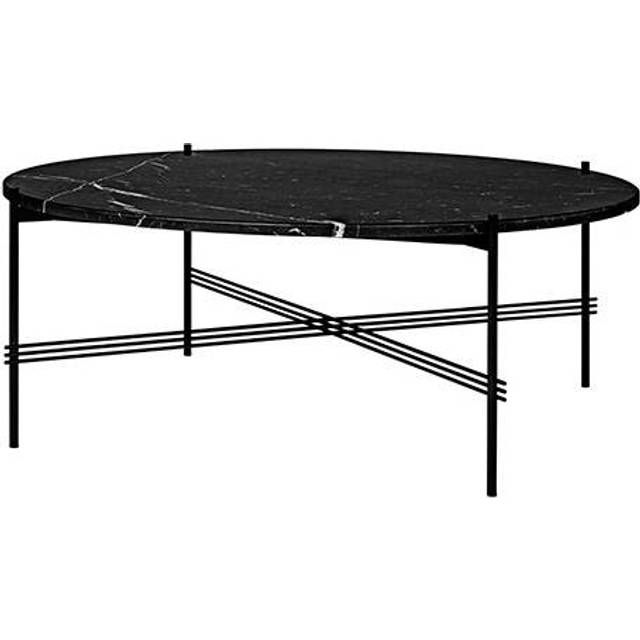 GUBI TS Round coffee table Black marquina marble, ø105, black stand