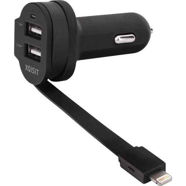 Xqisit Dual USB Car Charger with Lightning Cable MFI Black - 20426