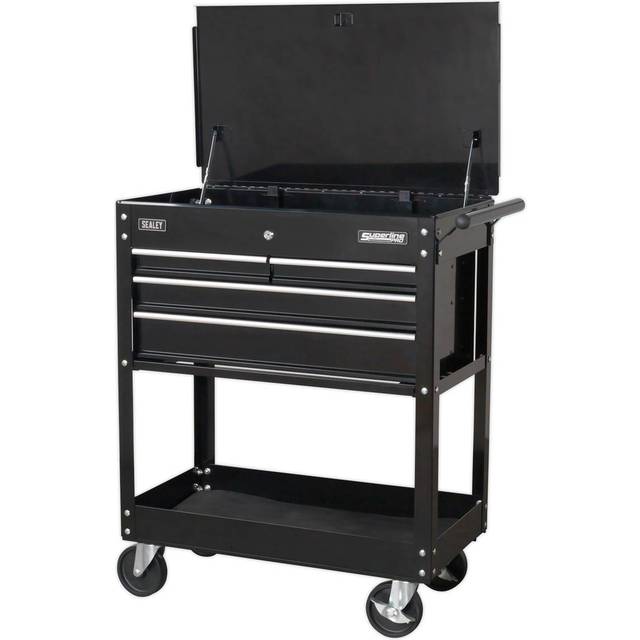 Sealey Heavy Duty Mobile Tool & Parts Trolley with 4 Drawers & Lockable Top - Bl