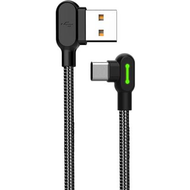 Mcdodo CA-5280 Vinklad USB C till vinklad USB A kabel för synkning och snabb laddning med LED svart 0,5m