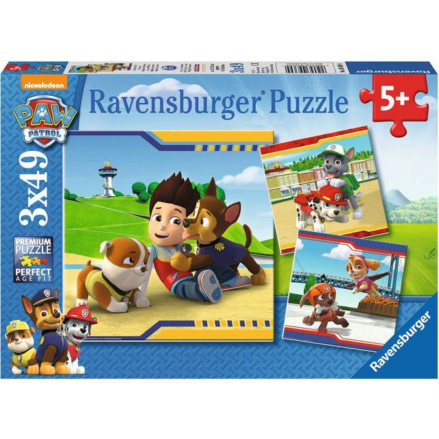 Ravensburger 09369-3x49 bitar Barnpussel från 5 år - Paw Patrol - Hjältar med rock - en rolig aktivitet för familjen och barnen