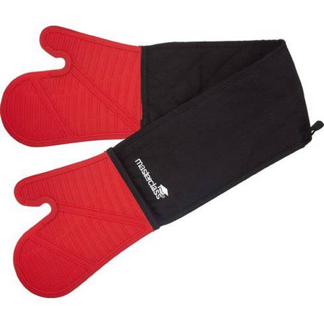 Masterclass oven gloves, heat resistant, silicone and cotton, double sided red