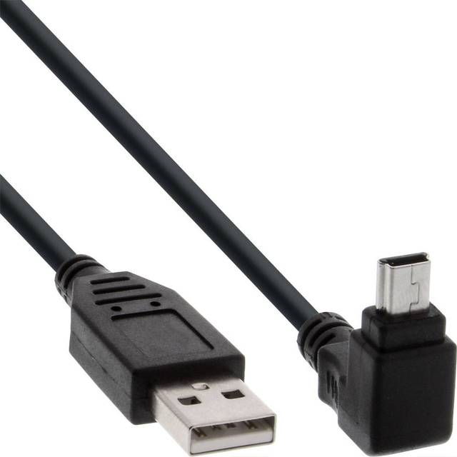 InLine 34110 USB 2.0 minikabel, kontakt A till Mini-B-kontakt (5 pol.) vinklad ovan 90°, svart, 1 m