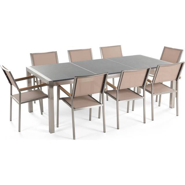Beliani Garden Dining Set 6 Seater Grosseto Triple Plate Granite Polished Grey/ Beige, Grey